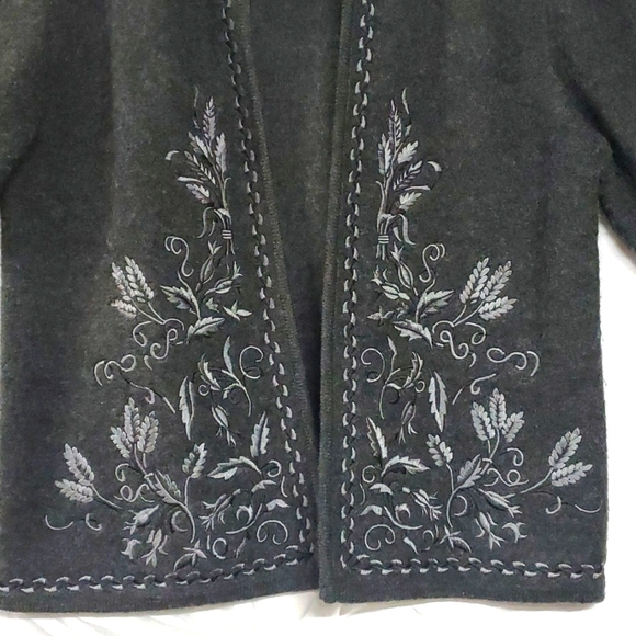 Linea by Louis Dell'olio Embroidered Open Fron Wool Grey Cardigan Jacket, Size M - Picture 5 of 7